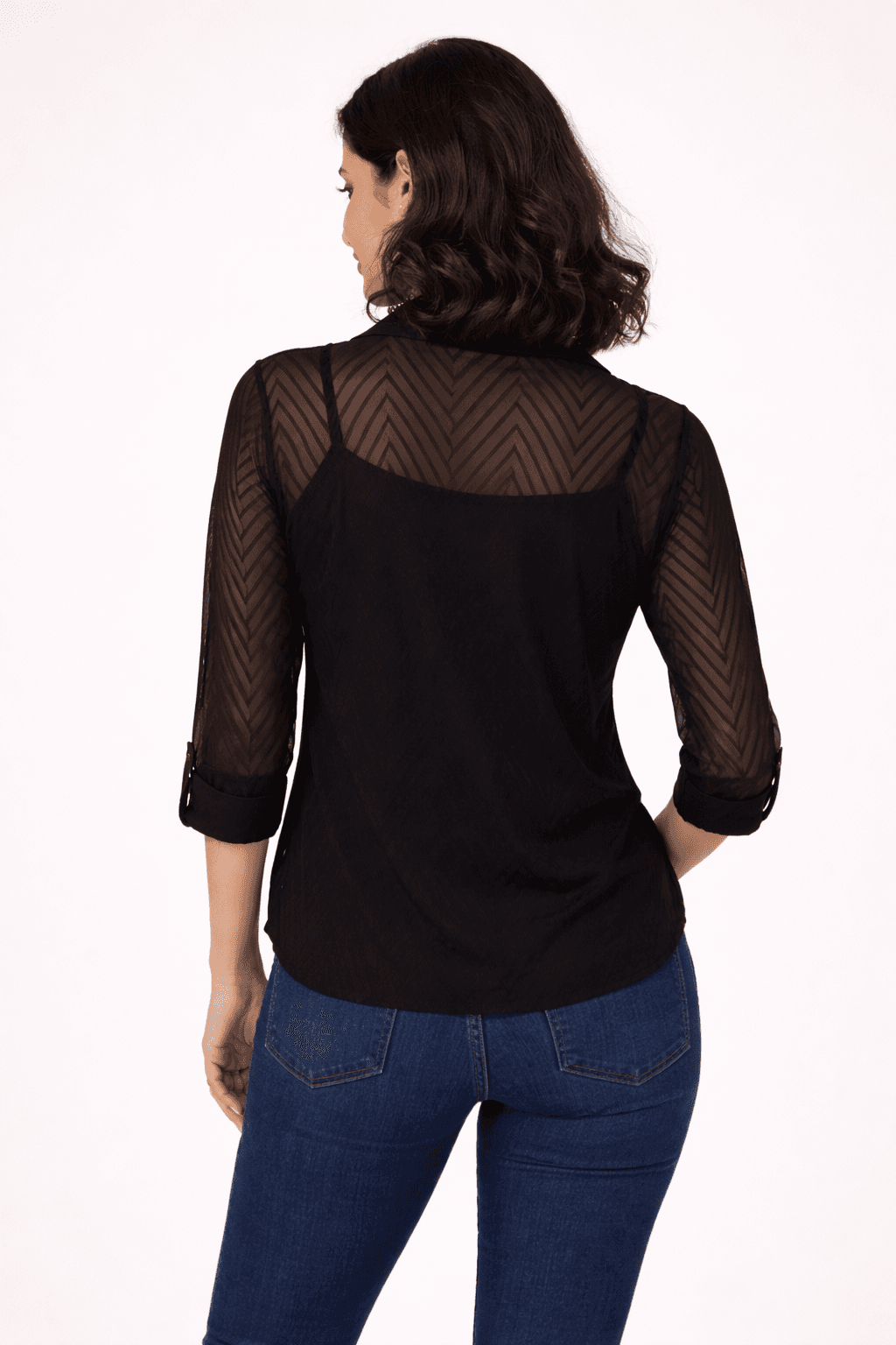 Women’s Solid Black Sheer Shirt Top | Stylish Semi-Transparent Casual Party Wear Shirt alt