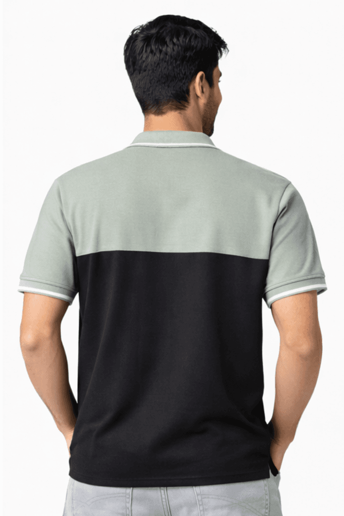 Men’s Green & Black Colorblock Polo T-Shirt | Half Sleeve Smart Casual Wear alt