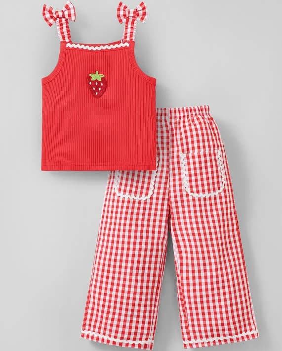 Two Piece Set Checked Pants & Top Set For Girls
